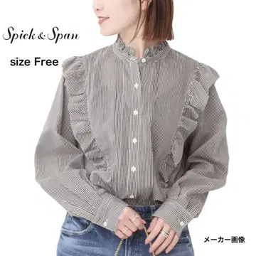 Spick & Span 코튼 실크 핀턱 프릴 블라우스