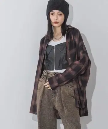 JEANASIS 지나시스 모듬 체크 셔츠 LS 브라운