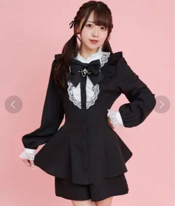 시크릿허니 액세서리 리본 레이스 프릴 셋업 블랙