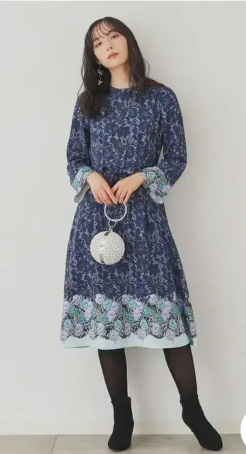 SunaUna 레이스 프린트 꽃무늬 원피스 40(L) 블루