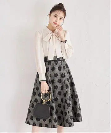 택 포함 새상품 보타이 리본 포함 펄 단추 플라워 트위드 도킹 원피스