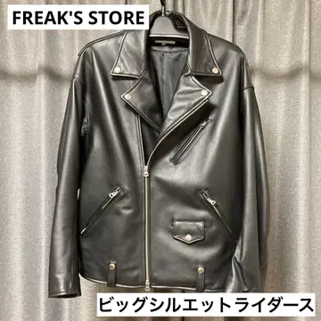 [ FREAK'S STORE ] 가죽 더블 라이더스 빅 실루엣 블랙