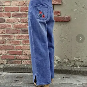 마제스틱 레곤 자수 와이드 레그 데님 팬츠 M 컷오프 가공