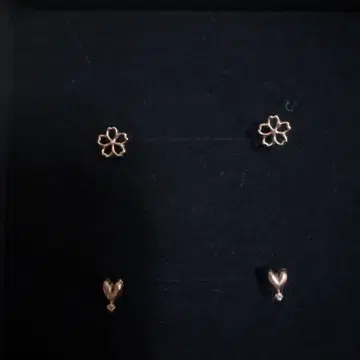 최종 가격 인하 사쿠라와 하트 & 극소 다이아 핑크 골드 귀걸이