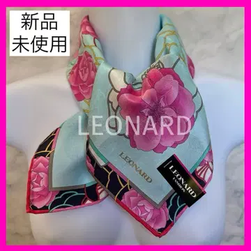 미사용 새상품 LEONARD 꽃무늬 실크 혼방 스카프 스카이블루 58cm