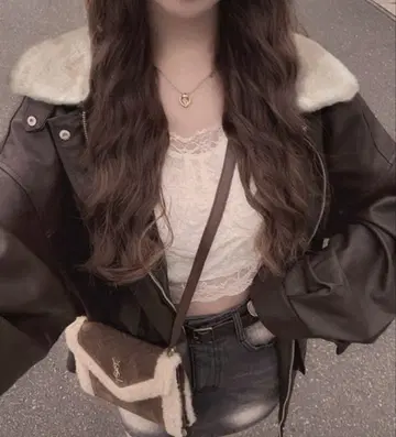 GRL 퍼 티펫 가죽 블루종