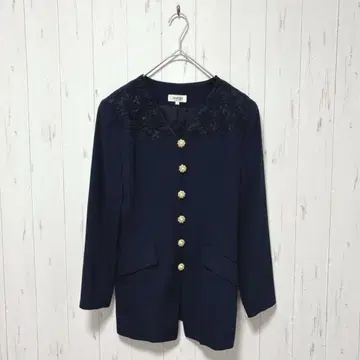 Y74 도쿄 소와르 purne 노카라 자켓 레이스 레트로 네이비