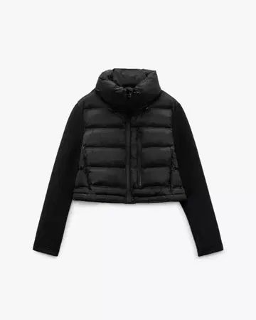 ZARA 블랙 숏 기장 다운 자켓 소재 믹스