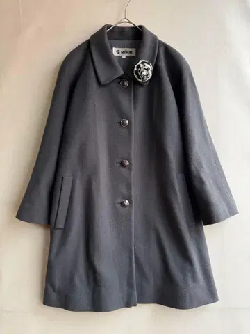 일본제 MINORI 미노리 여성용 캐시미어 코트 그레이 브로치 포함