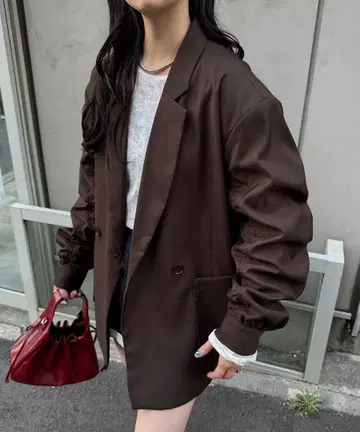 Kastane 더블 소매 개더 자켓 브라운