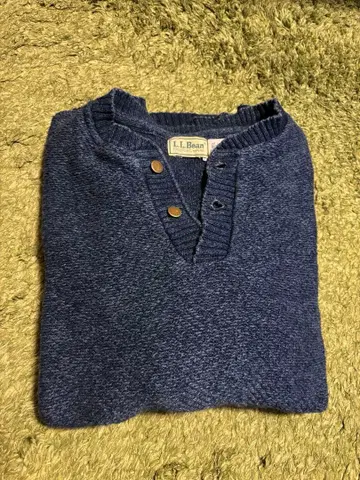 80s L.L.Bean USA 인디고 헨리넥 코튼 니트