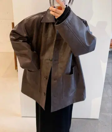 스탠칼라 페이크 레더 자켓