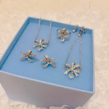 [ 풀세트 ] SWAROVSKI 스와로브스키 리본 목걸이 귀걸이 세트