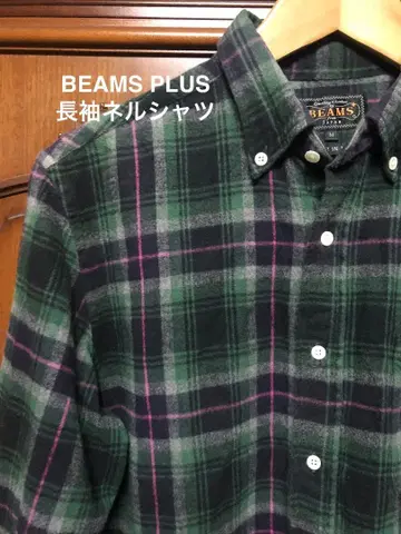 BEAMS PLUS 긴팔 플란넬 셔츠 일본제 그린 계열