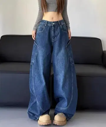와이드 레그 데님 팬츠 다크 블루