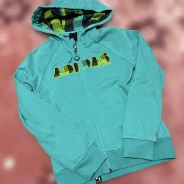 adidas 터콰이즈 후드 부착 후드티 S 체크