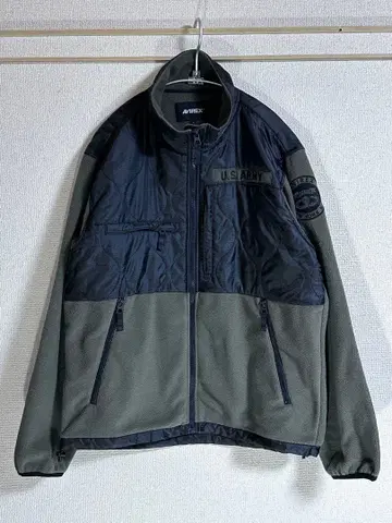 컨디션 최상 AVIREX 퀼트 콤비 플리스 집업 자켓 L 카키