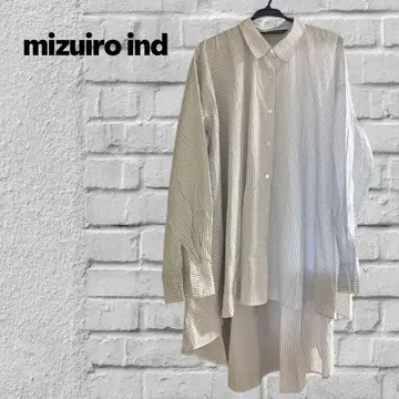 미즈이로 인드 그레이 와이드 플레어 셔츠 스트라이프