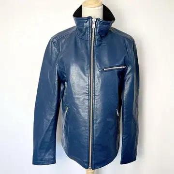 새상품급 AZUL 아줄 인조 가죽 라이더 자켓 네이비 블루 L
