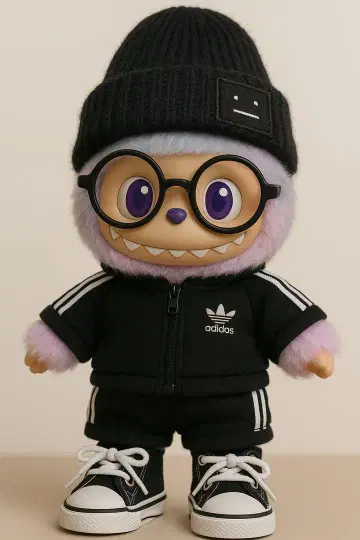 러브브이용 의상 adidas 상하의 세트 니트 모자 안경 신발 블랙