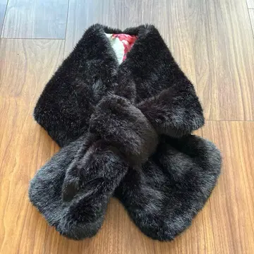 폴 스미스 블랙 인조 모피 티펫 안감 꽃무늬 머플러