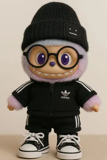 러브브이용 의상 adidas 상하의 세트 니트 모자 안경 신발 블랙