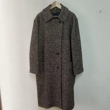 Doubleface Tokyo 헤링본 울 롱 코트 브라운 계열