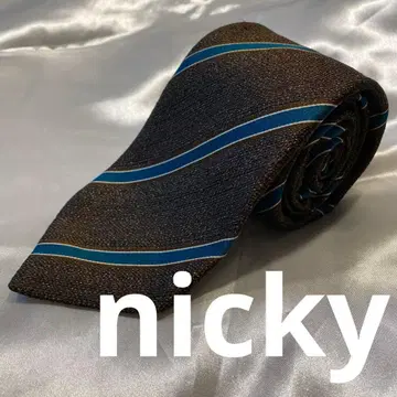nicky 니키 이탈리아제 브라운과 파랑 스트라이프 실크 넥타이
