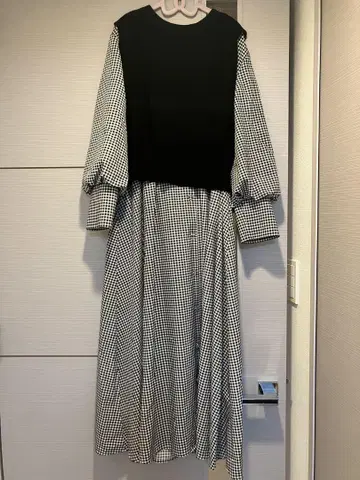 any sis 깅엄 체크 A라인 원피스
