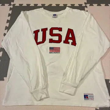 RUSSELL ATHLETIC 롱T USA 로고 성조기 박스 실루엣