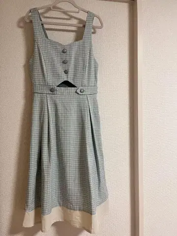 스카이블루 체크 오버롤 스커트