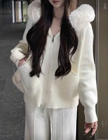shein 퍼 니트 후드티 S 사이즈 화이트