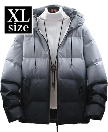 새상품급 그라데이션 다운 자켓 코트 후드티 XL 사이즈 블랙 그레이