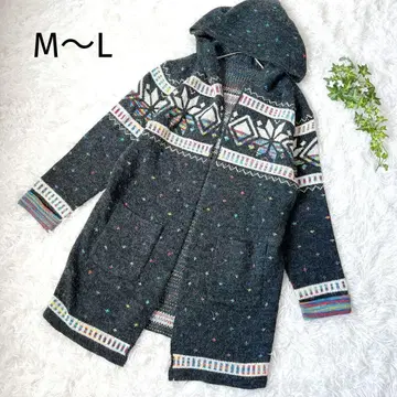 후드 부착 니트 코트 롱 가디건 눈꽃 그레이 M L 5319