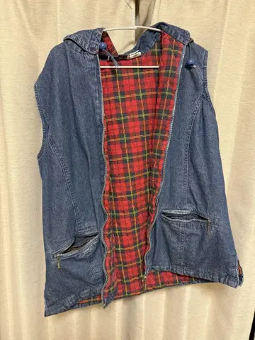 North Style 구제 의류 후드 부착 데님 베스트