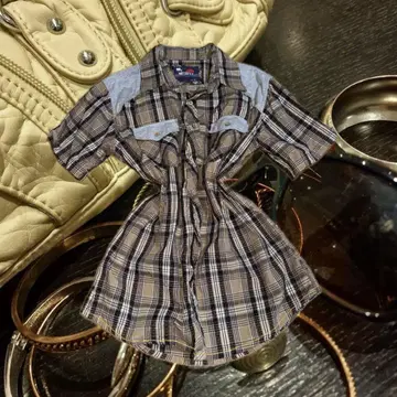 CRU DESIGNS 반팔 셔츠 버튼 체크 y2k 헤이세이 00s