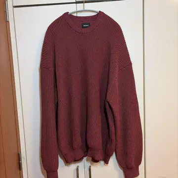 BEAMS 버건디 L 리브 스웨터