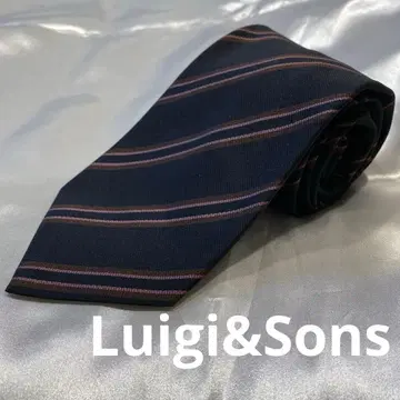 Luigi&Sons 이탈리아제 네이비와 핑크 스트라이프 실크 넥타이