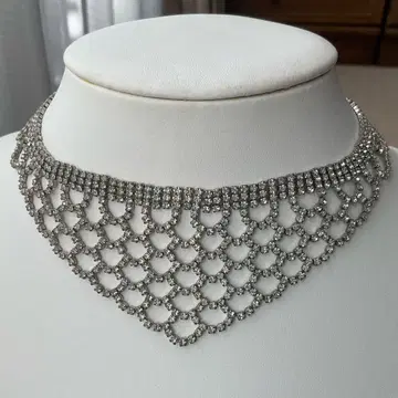 큐빅 목걸이 초커 사교 밸리댄스 실버B