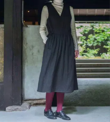 나카가와 마사시치 상점 린넨 울 랩 원피스 먹색