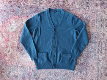 인기 UNIQLO 프리미엄 라무 V넥 가디건 블루 XL 유니클로