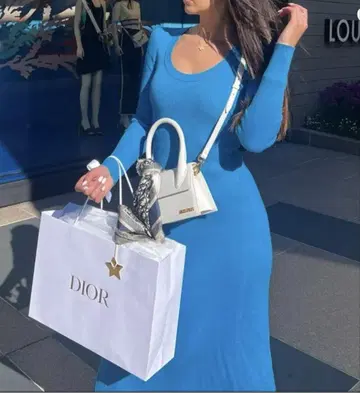 리브 니트 롱 원피스 S 사이즈 블루