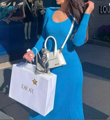 리브 니트 롱 원피스 S 사이즈 블루