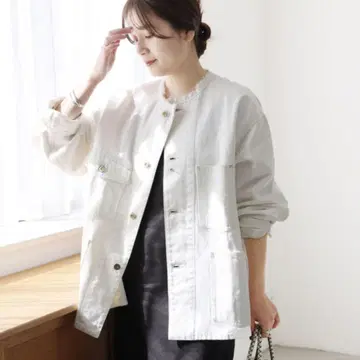 [ 새상품급 ] 저널 스탠다드 노카라 화이트 데님 자켓