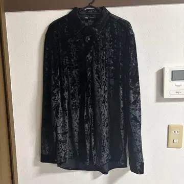 ZARA 벨로아 소재 긴팔 셔츠 블랙