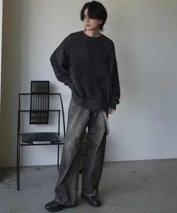 [ WYM ] FEATHER SMOOTH MELANGE KNIT 차콜 S