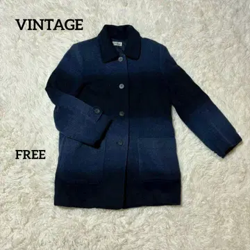 빈티지 알파카 울 혼방 롱 코트 다크 블루 일본제 F