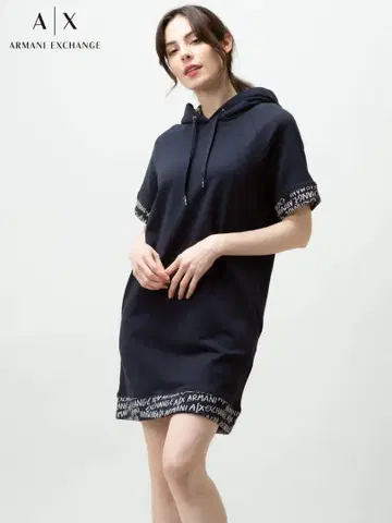아르마니 익스체인지 숏 슬리브 프렌치 테리 원피스 NAVY