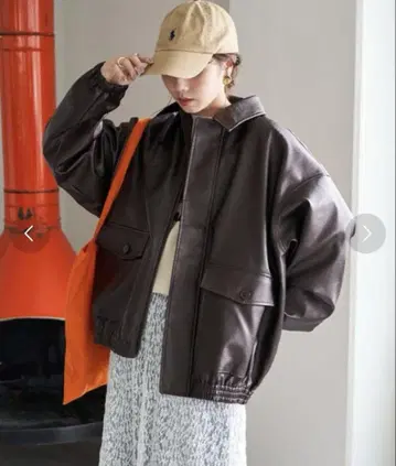 FREAK'S STORE 빅 실루엣 가죽 블루종 브라운
