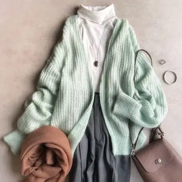 새상품급 개럴개런트//실크 모헤어 가디건 민트 그린 넉넉한